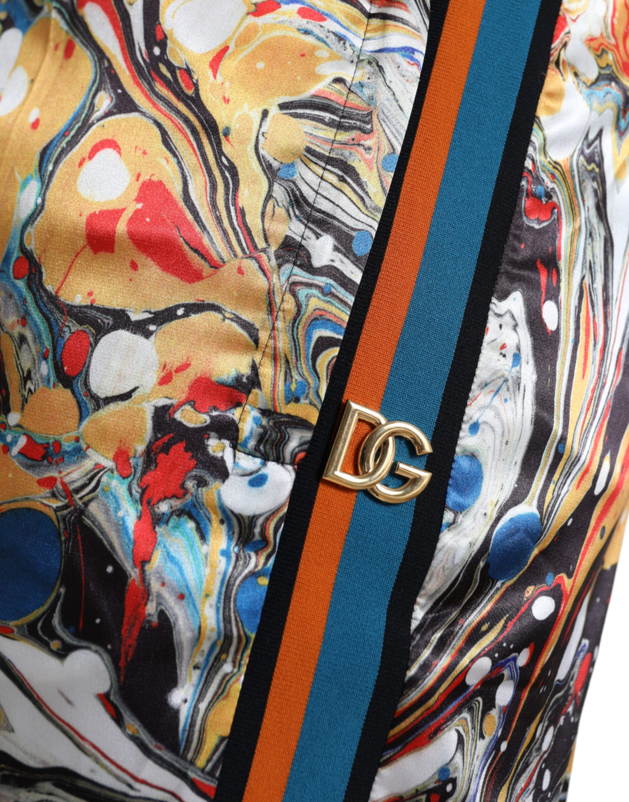 Elegant satin track pants in multicolor marble