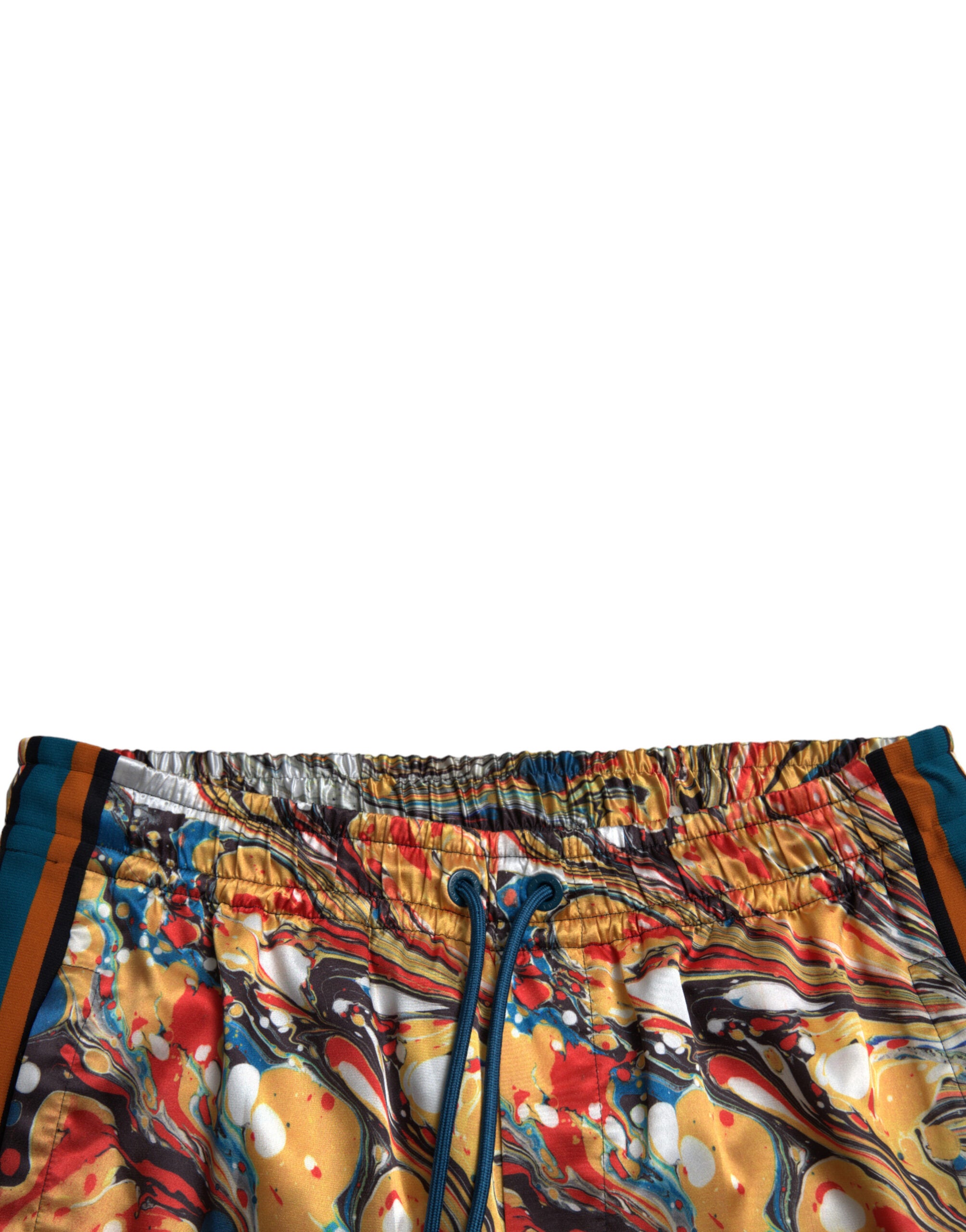 Elegant satin track pants in multicolor marble