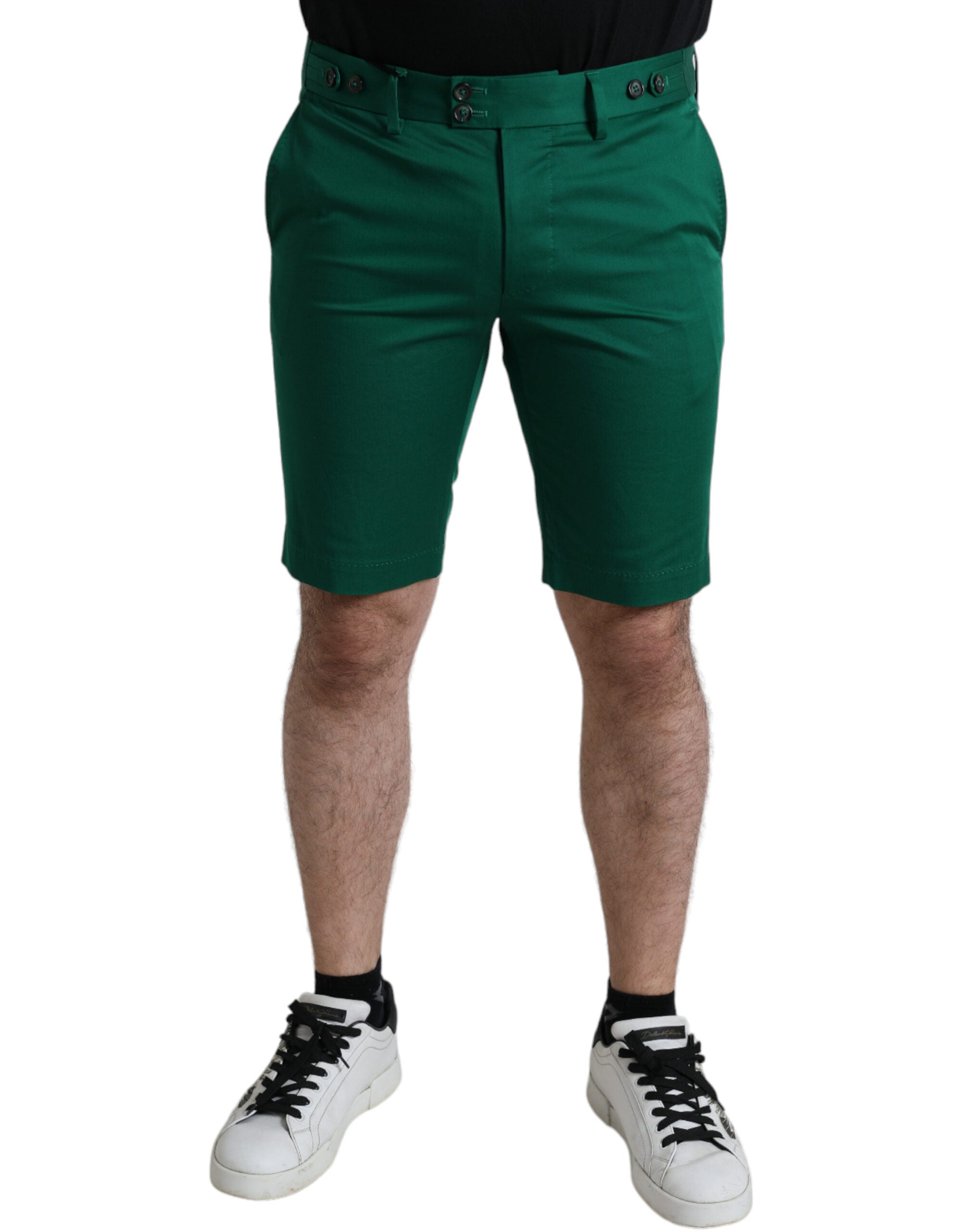 Elegant cotton Bermuda shorts in deep green
