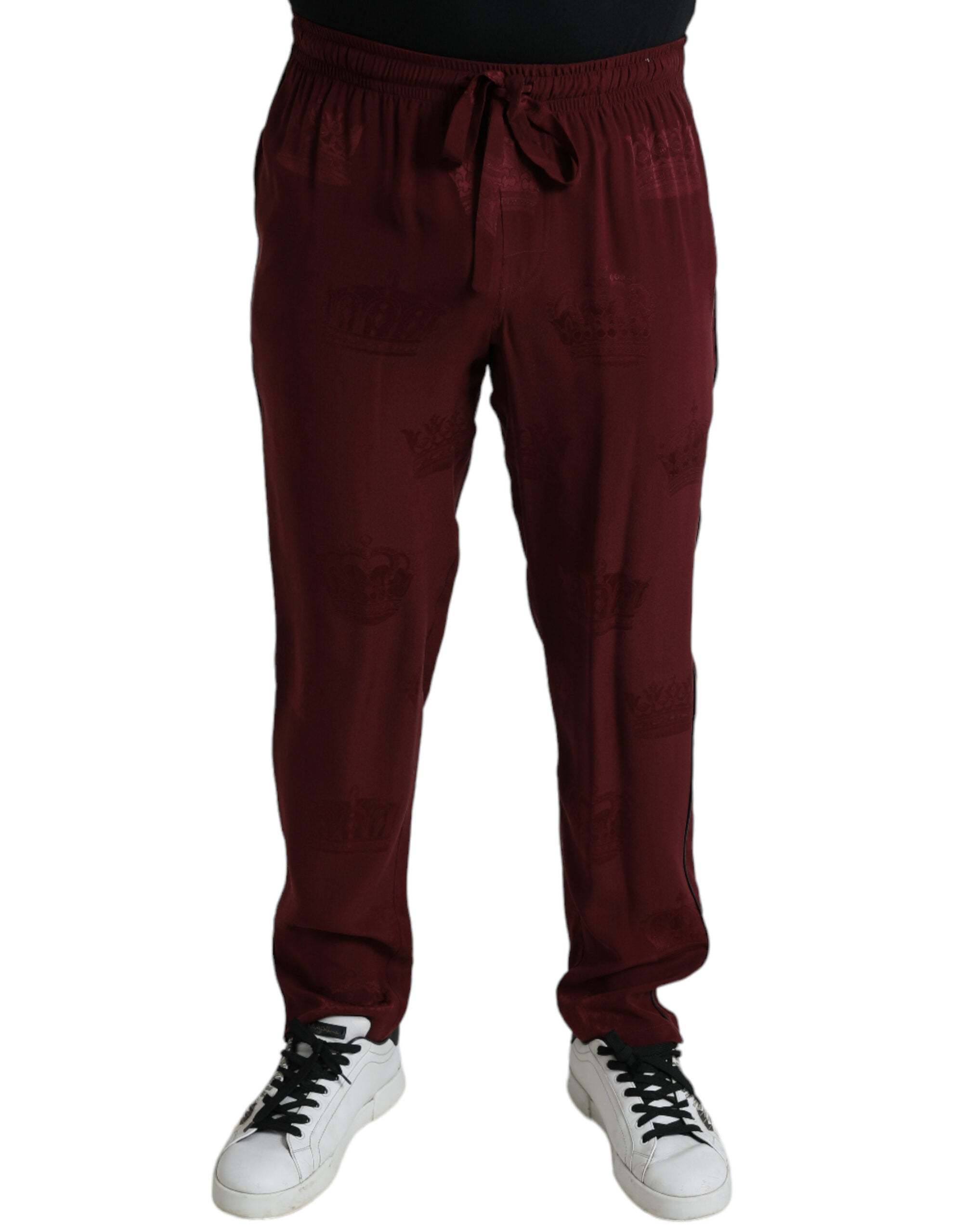 Elegant chestnut brown silk pajama pants with crown motif