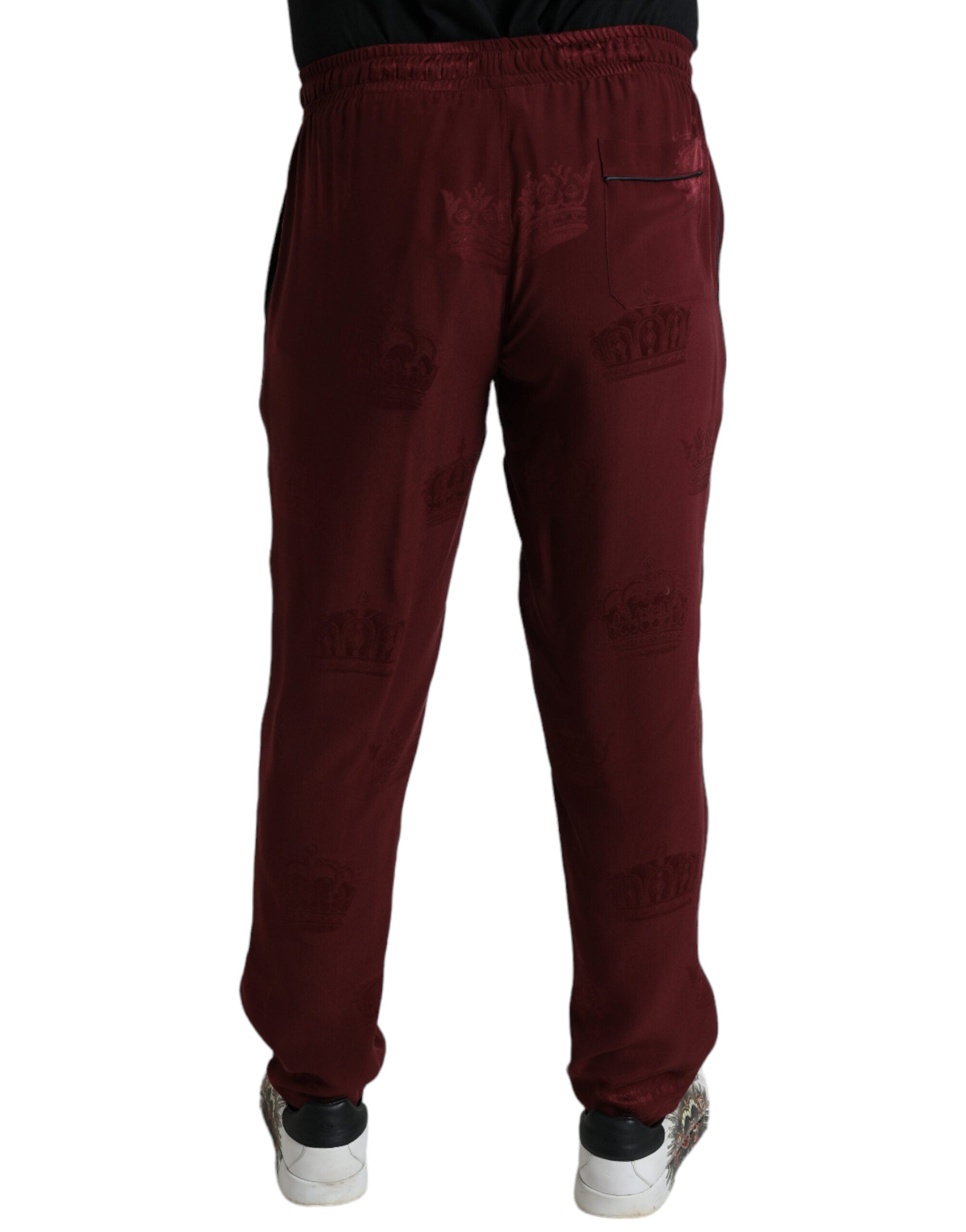 Elegant chestnut brown silk pajama pants with crown motif