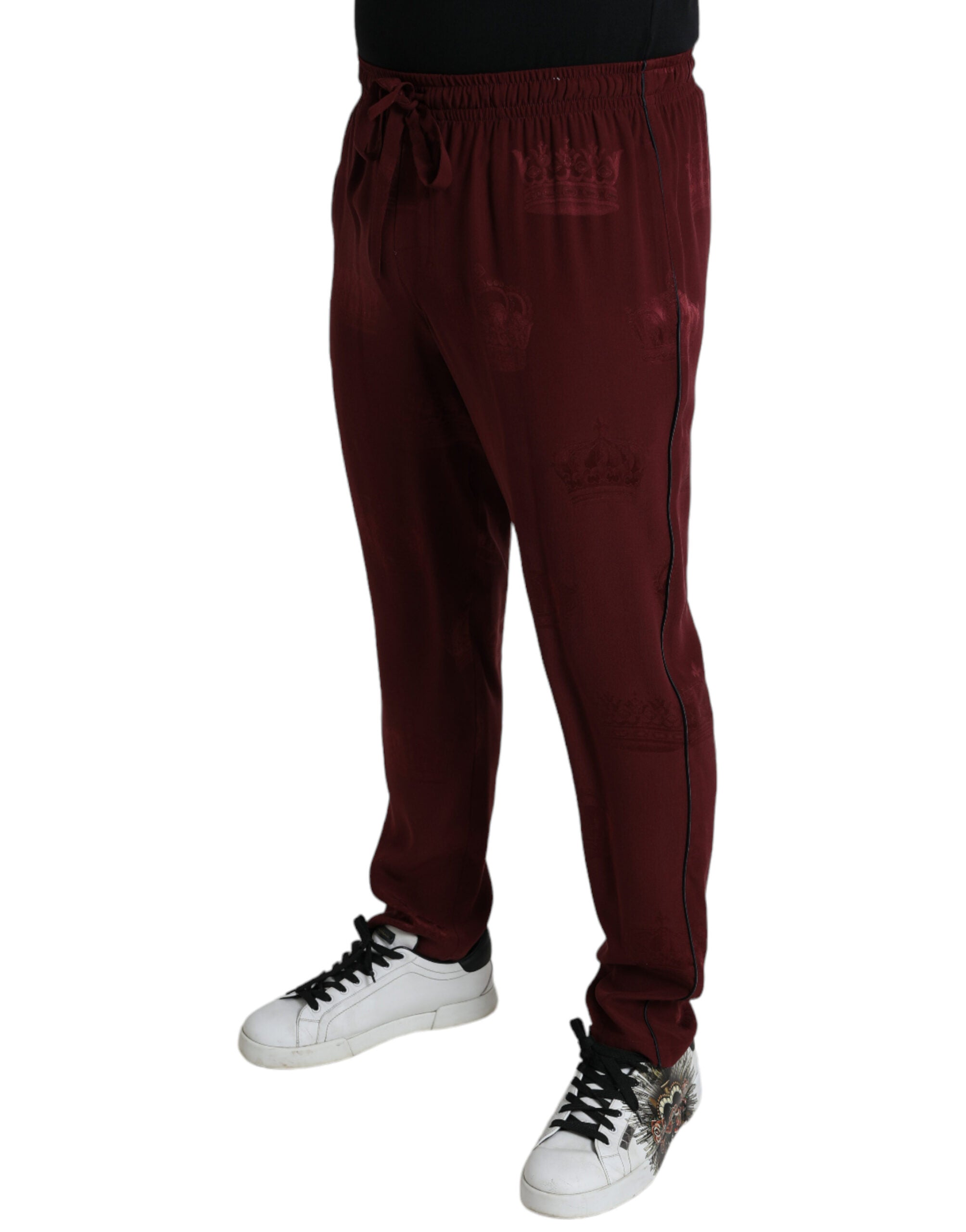 Elegant chestnut brown silk pajama pants with crown motif