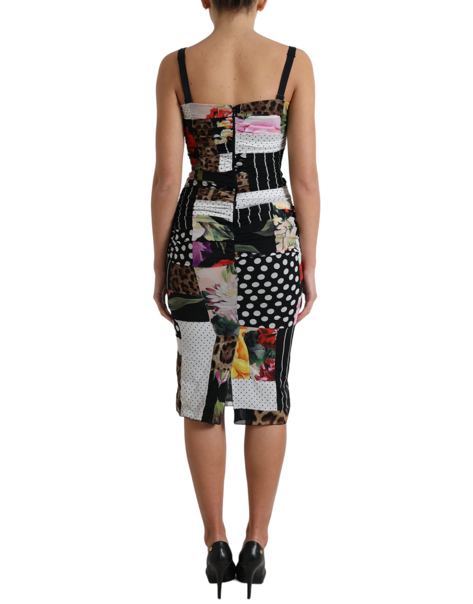 Elegant patchwork silk midi dress
