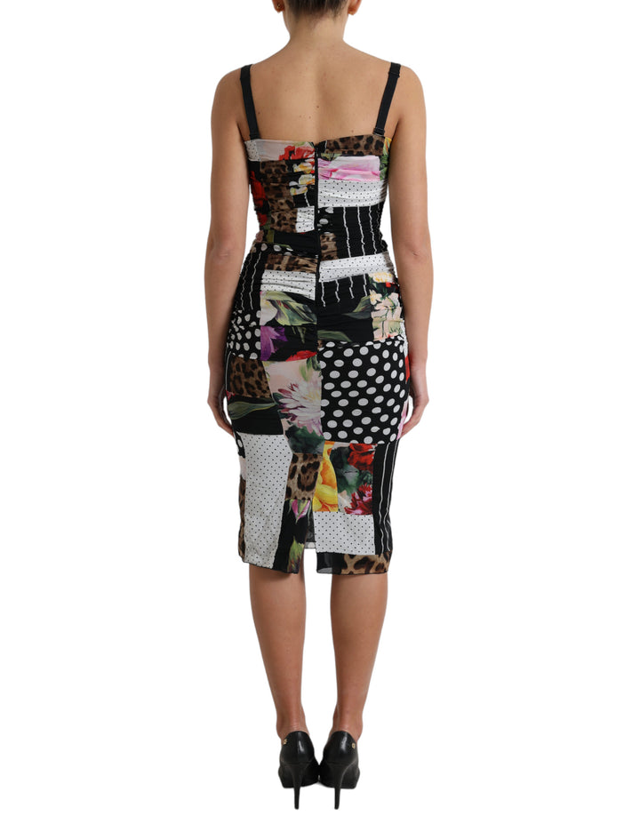 Elegant patchwork silk midi dress