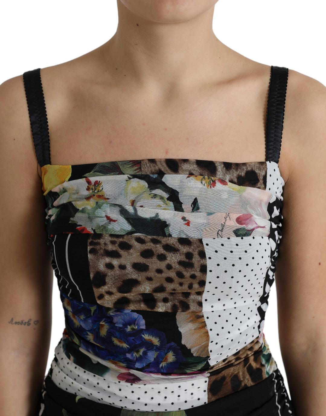 Elegant patchwork silk midi dress