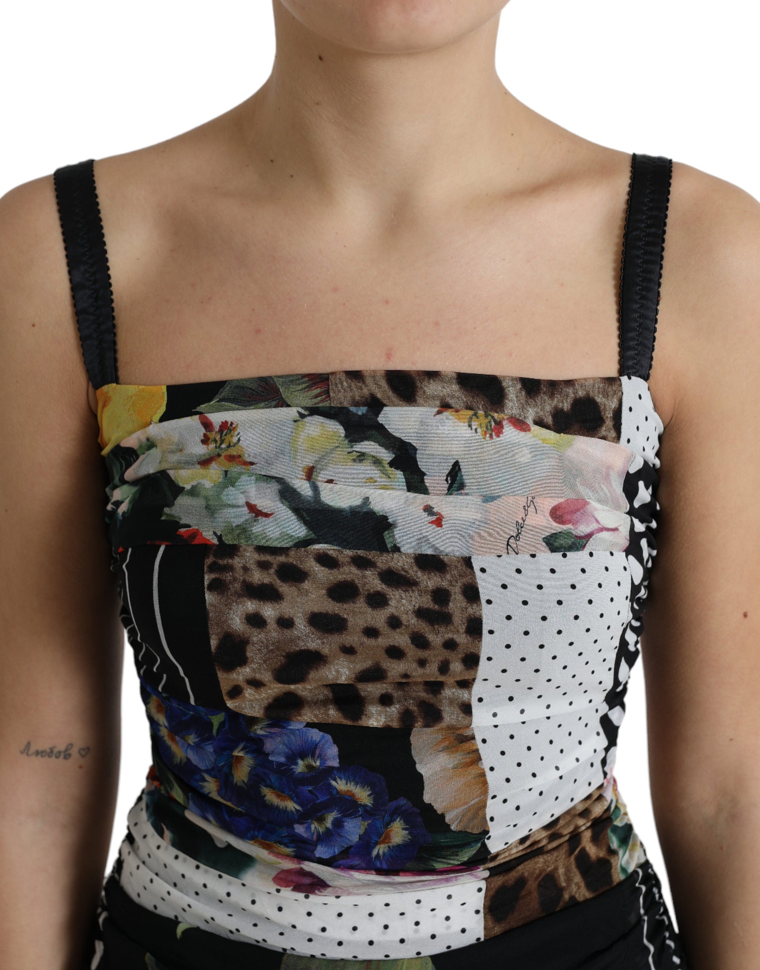 Elegant patchwork silk midi dress