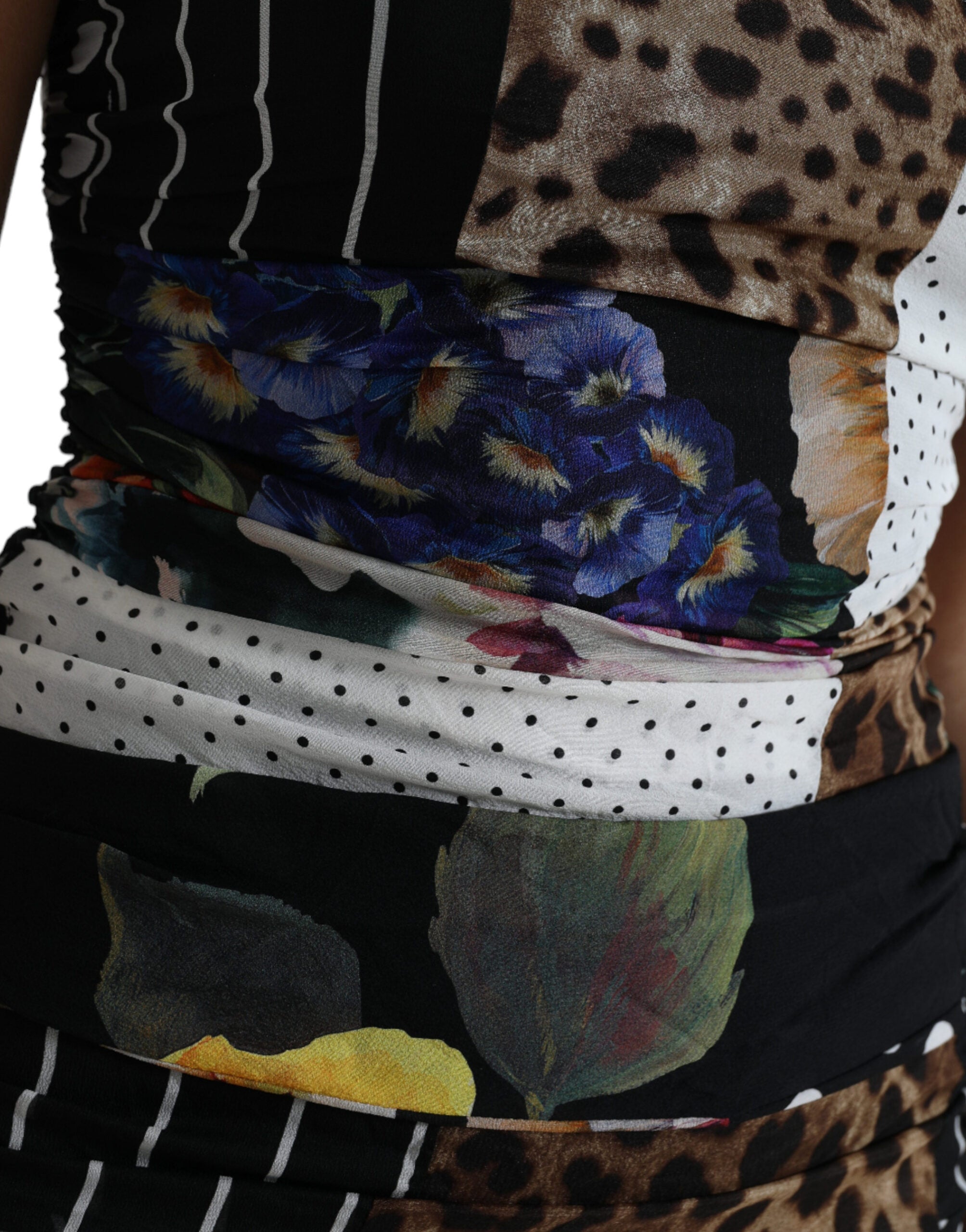 Elegant patchwork silk midi dress