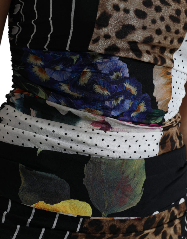 Elegant patchwork silk midi dress