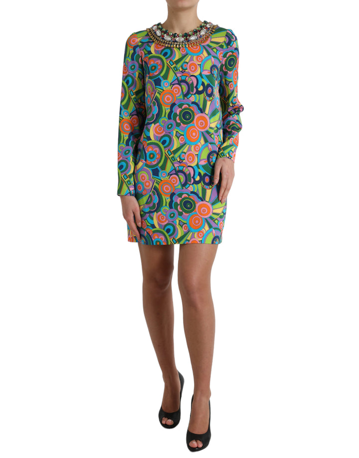 Multicolor geometric silk mini dress