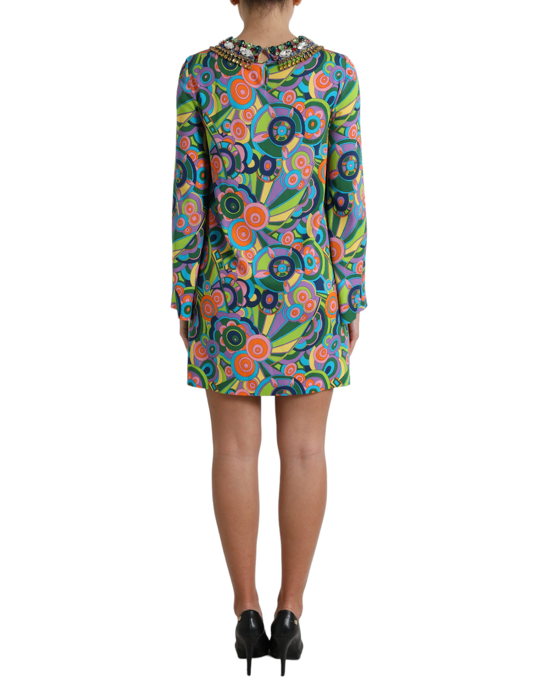 Multicolor geometric silk mini dress