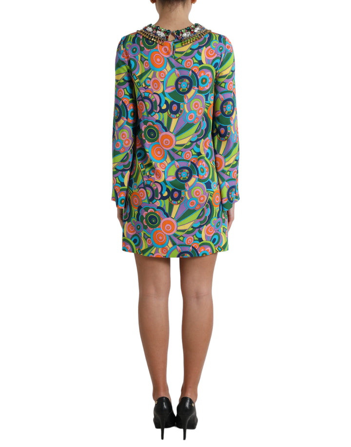 Multicolor geometric silk mini dress