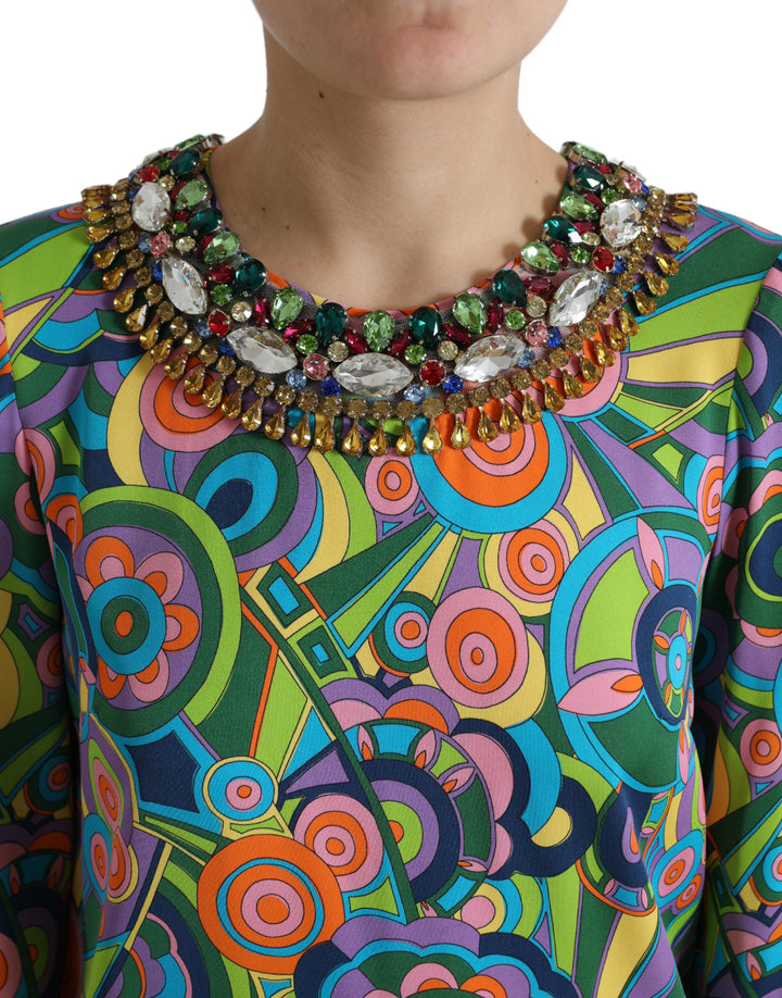 Multicolor geometric silk mini dress