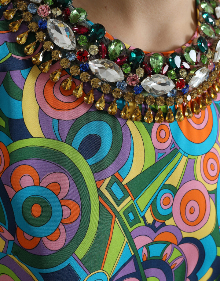 Multicolor geometric silk mini dress