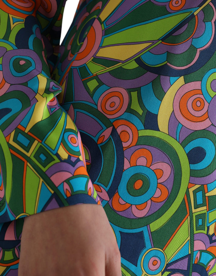 Multicolor geometric silk mini dress