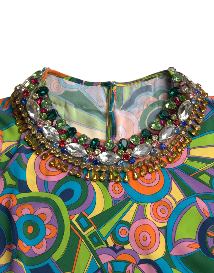 Multicolor geometric silk mini dress