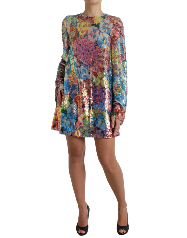 Elegant floral mini dress with sequins