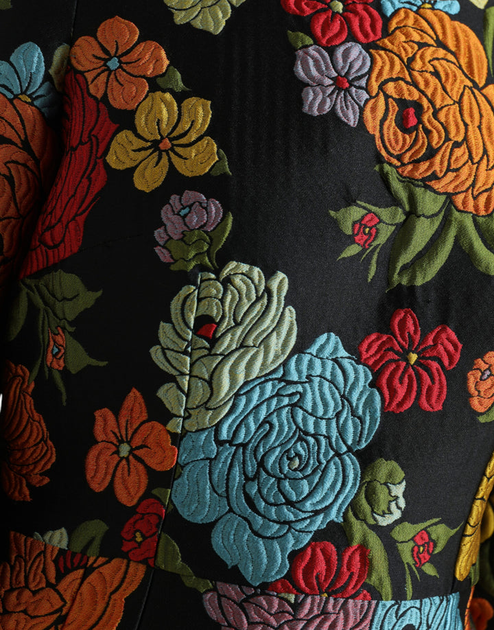 Schwarzes knielanges Kleid mit Blumenstickerei