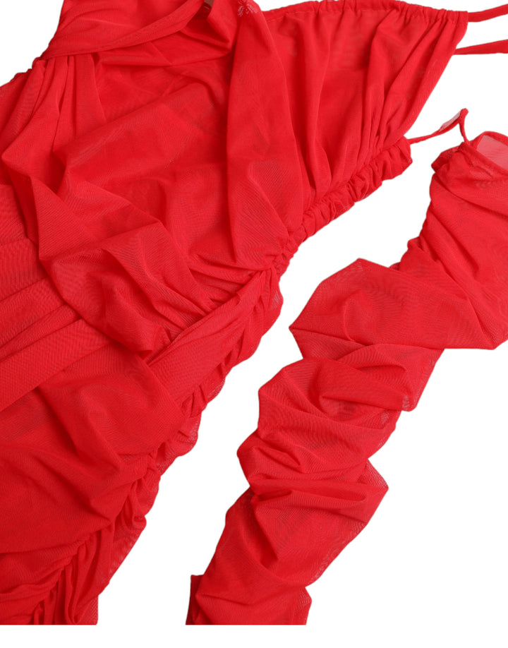Bright red midi dress made of stretch satin