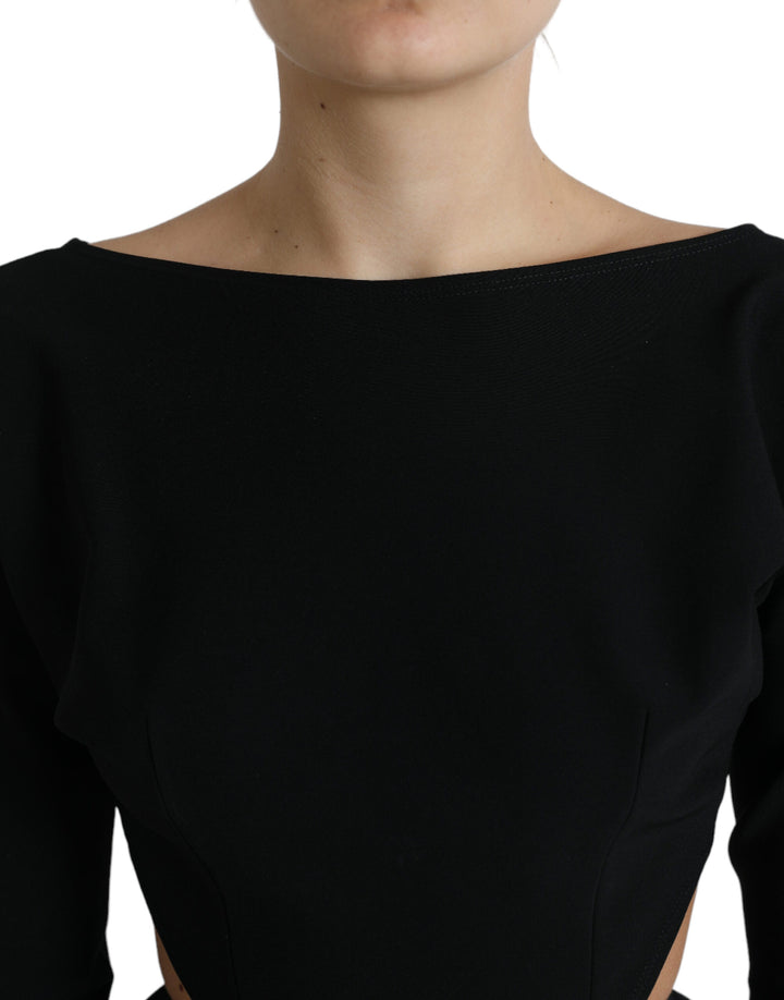 Schwarzes Minikleid aus Viskose mit langen Ärmeln und Ausschnitt