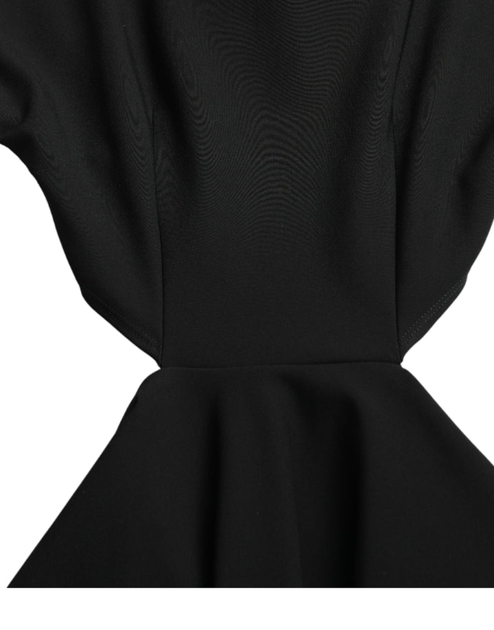 Schwarzes Minikleid aus Viskose mit langen Ärmeln und Ausschnitt