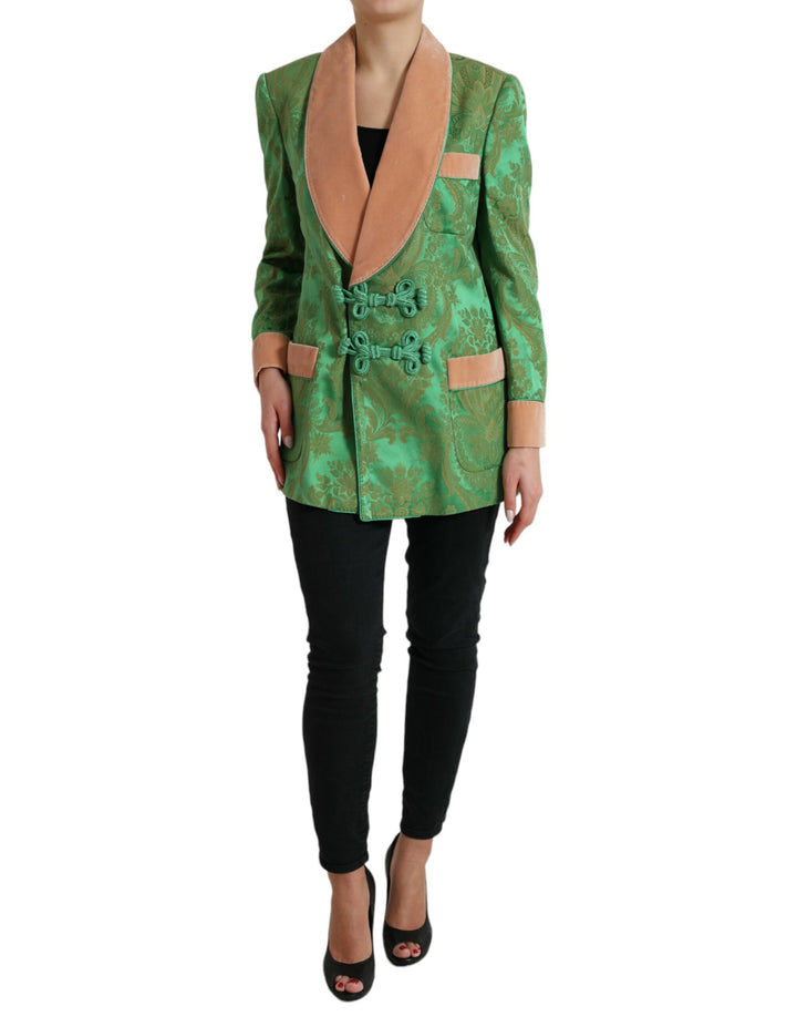 Grüner geblümter Zweireiher Mantel Jacke