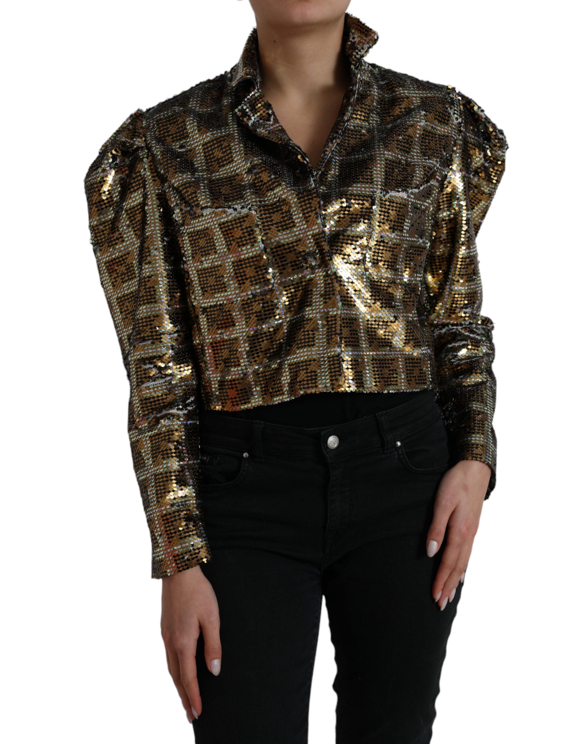 Cropped jacket with sequins in multicolor