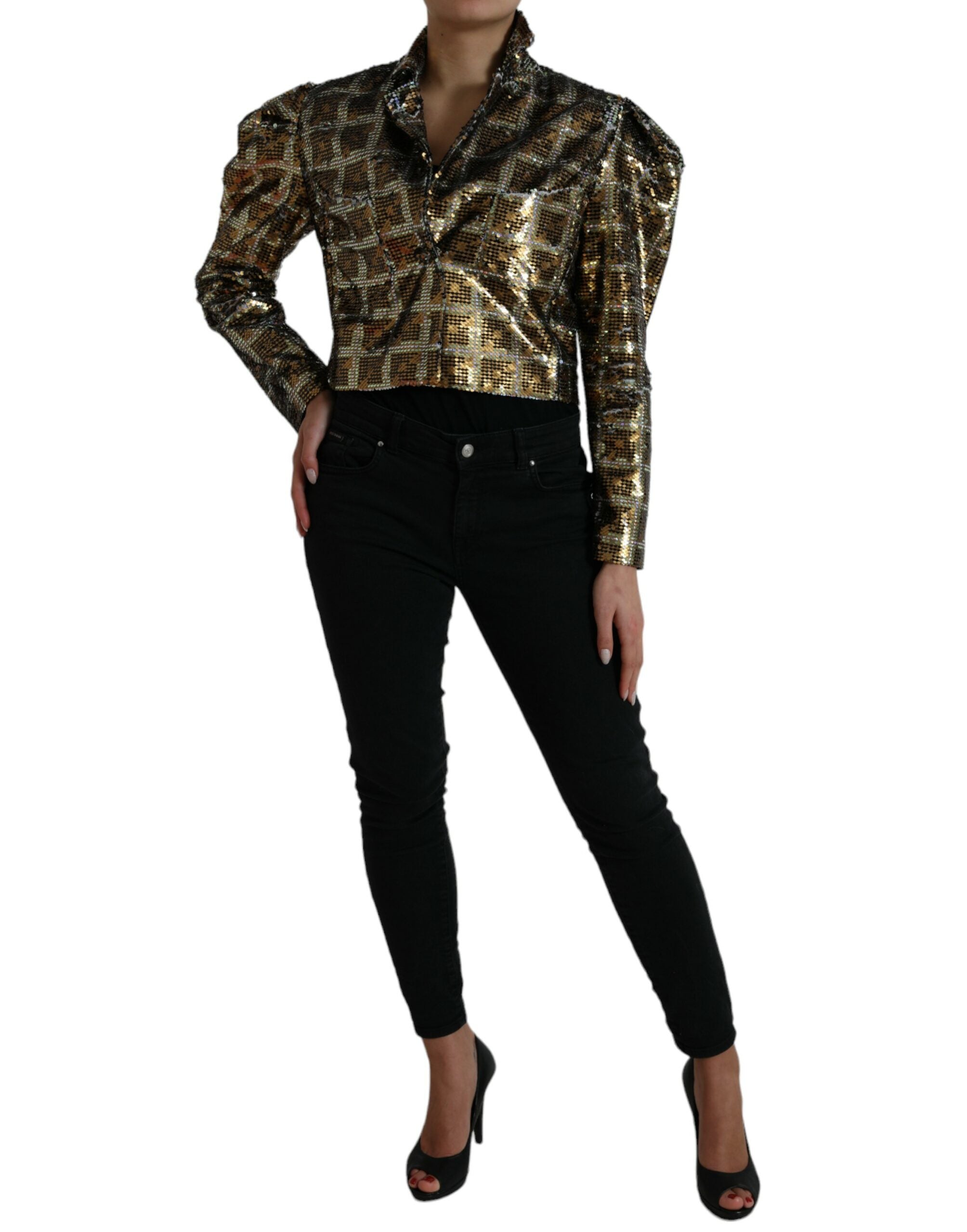 Cropped jacket with sequins in multicolor