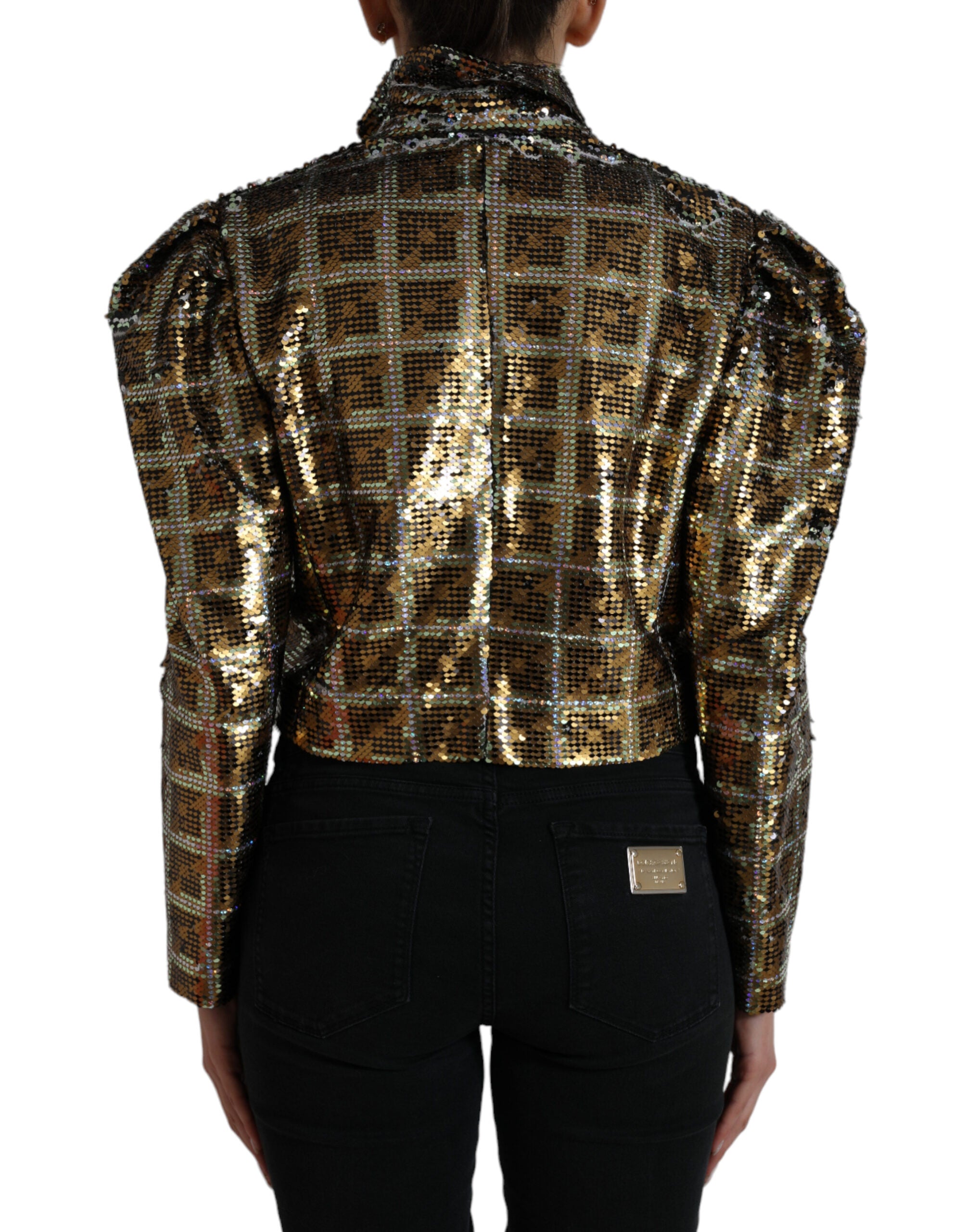 Cropped jacket with sequins in multicolor