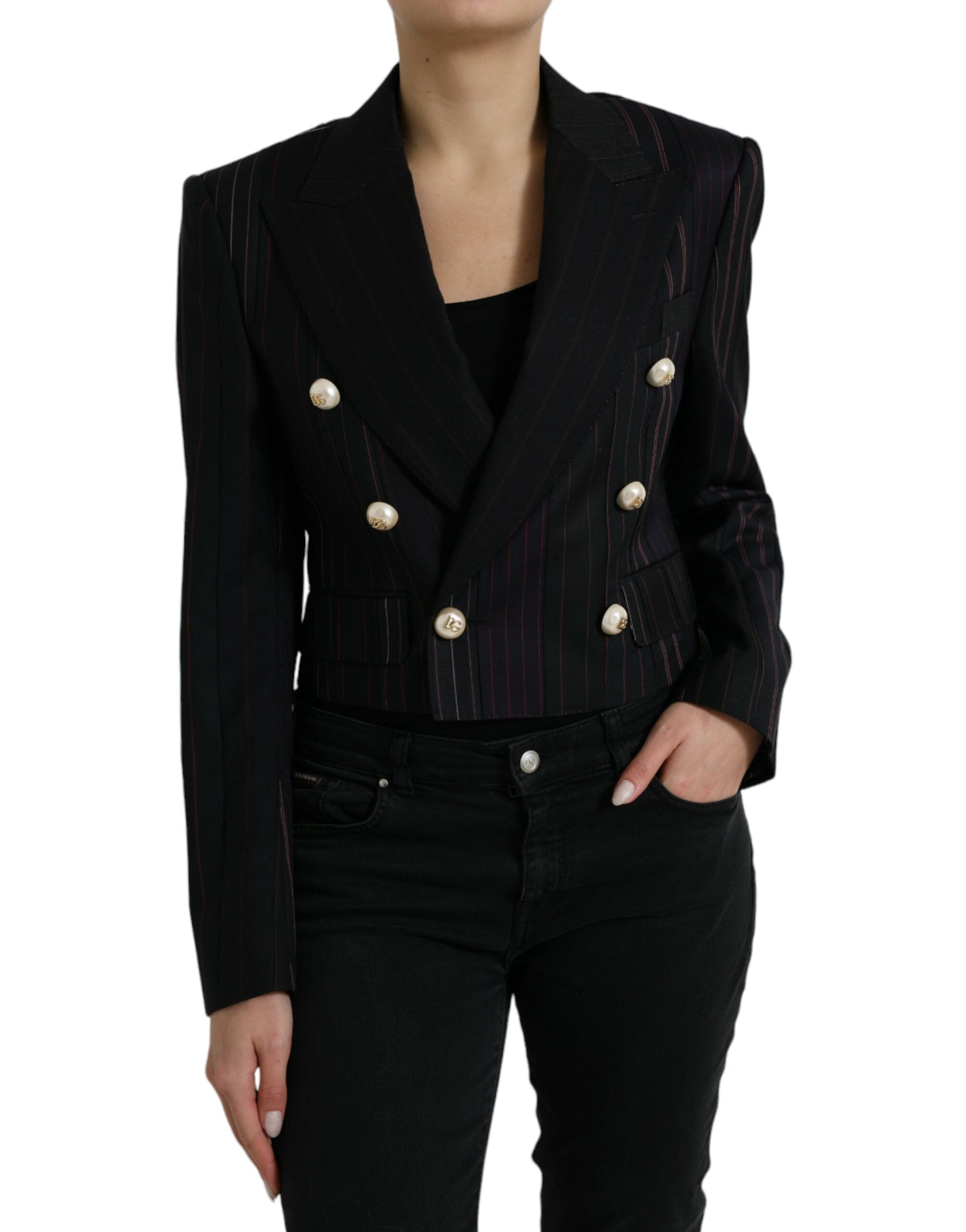 Elegant striped double-breasted wool blazer