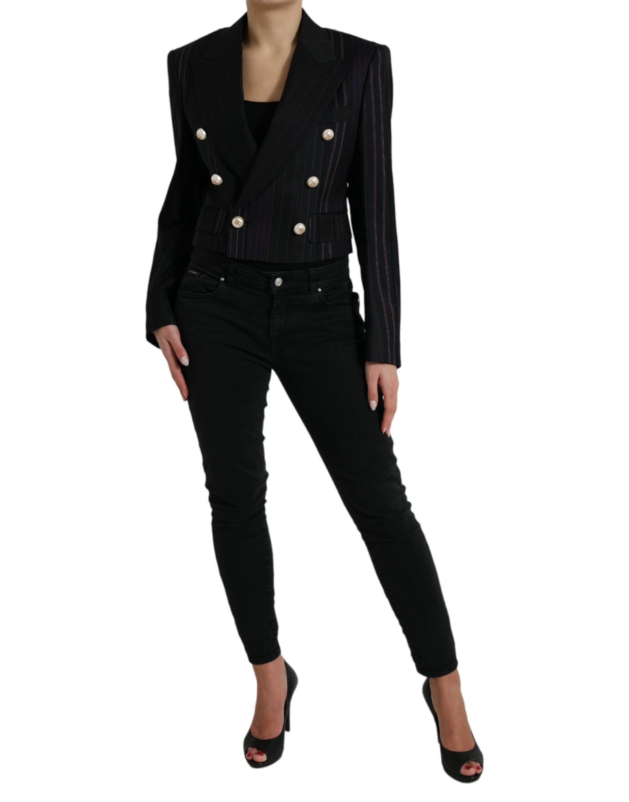 Elegant striped double-breasted wool blazer