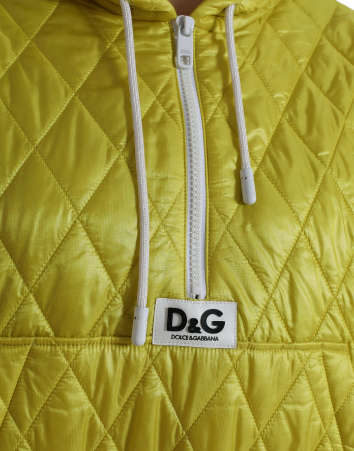 Gelbe Nylon Steppjacke mit Kapuze und Pullover