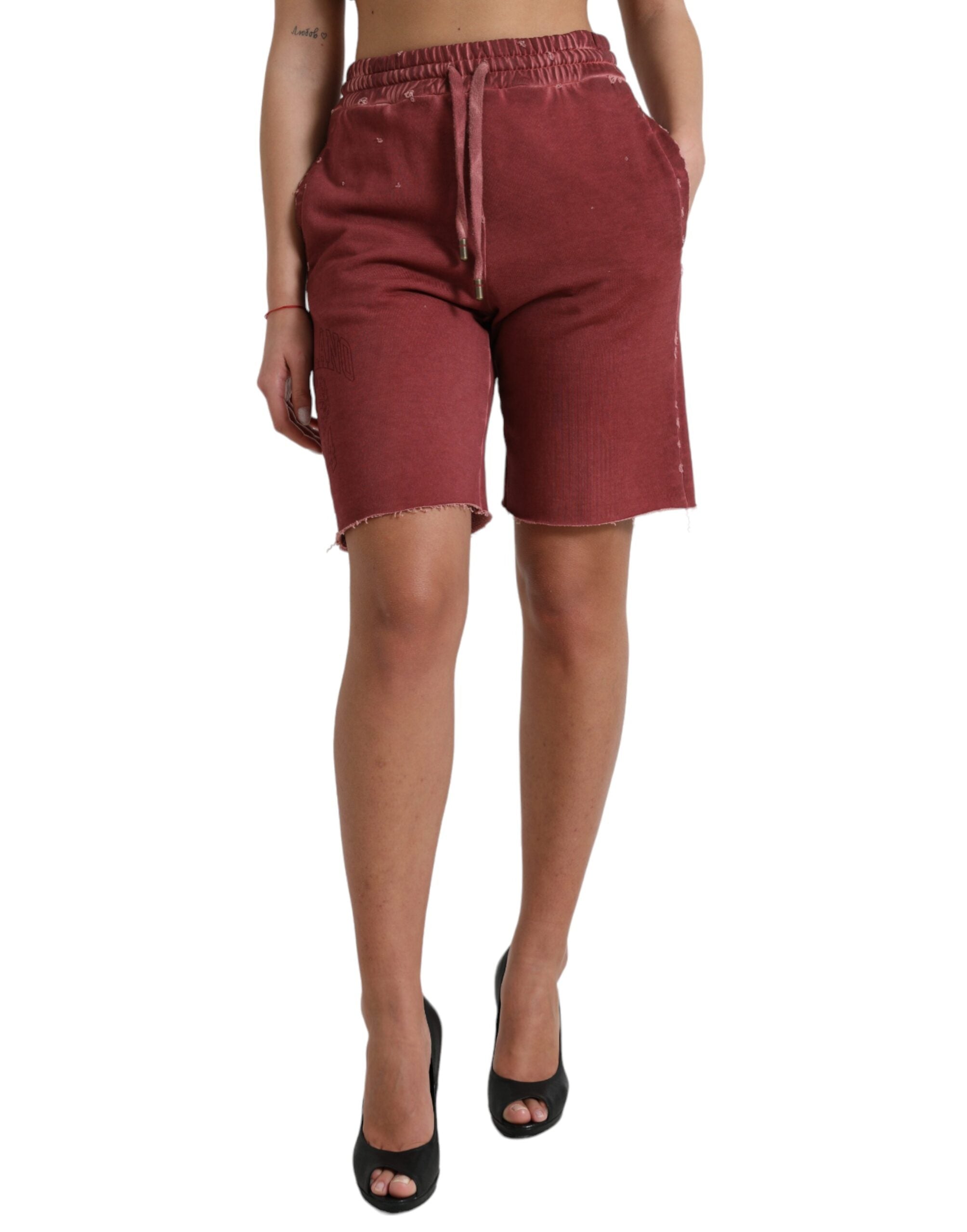 Chic maroon designer high-waisted sweat shorts