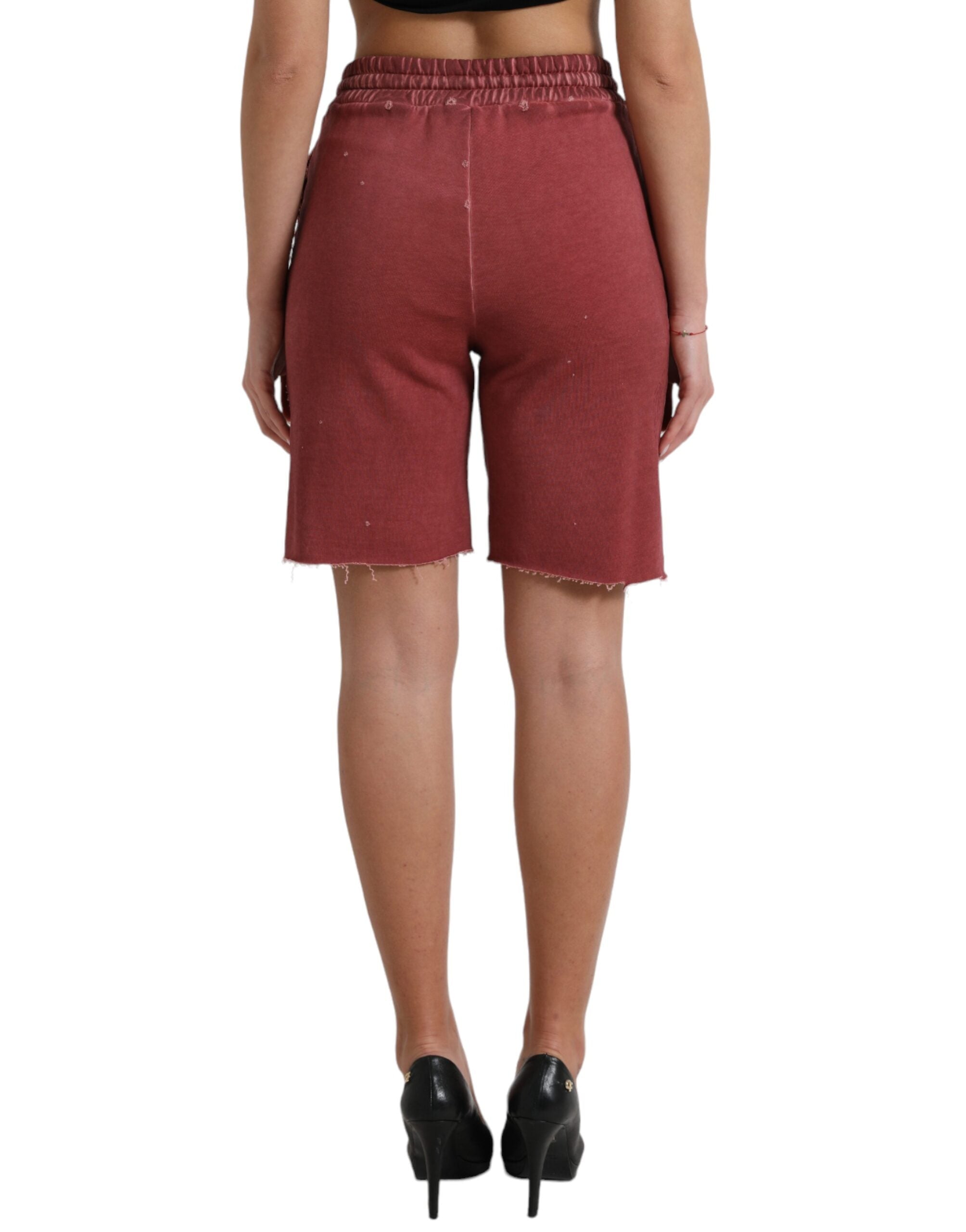 Chic maroon designer high-waisted sweat shorts