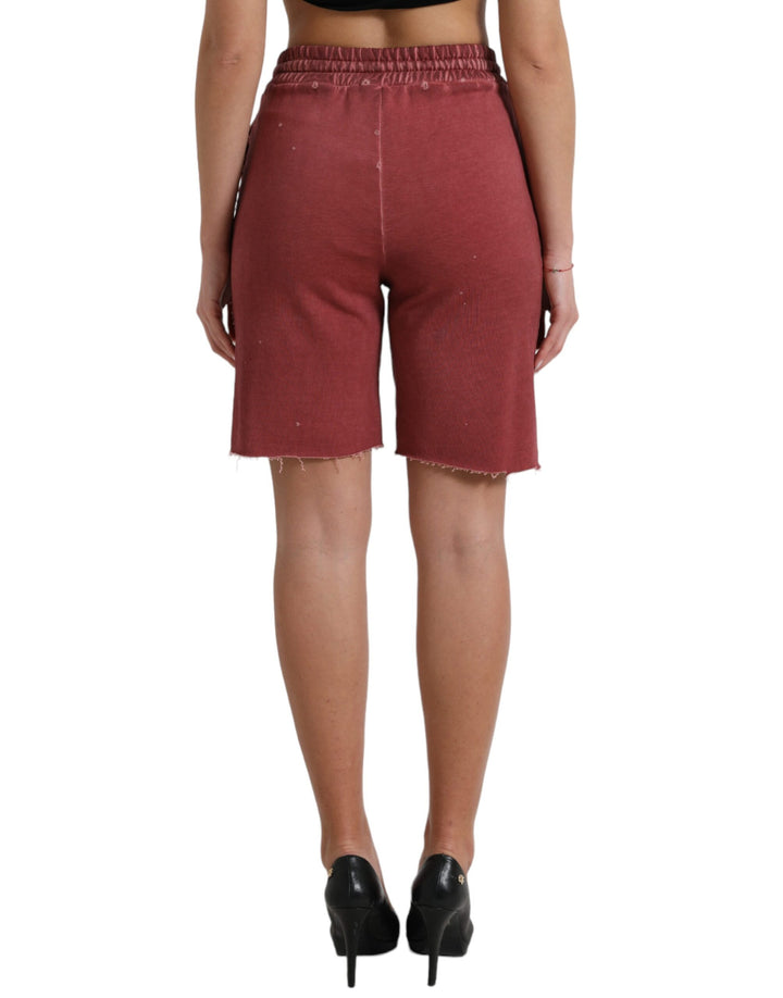 Kastanienbraune Sweatshorts aus Baumwolle mit hoher Taille Shorts
