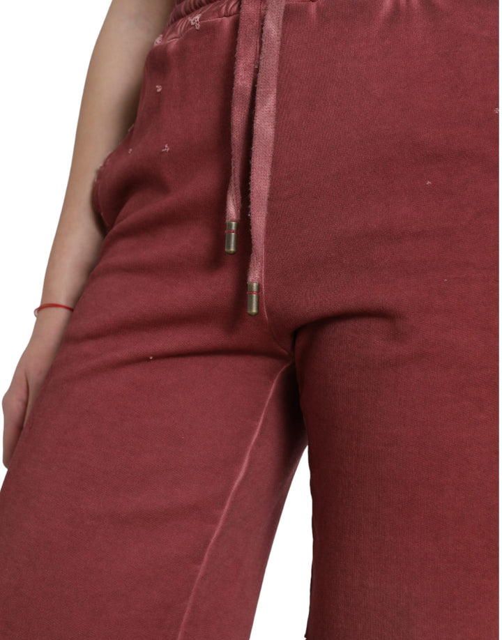 Kastanienbraune Sweatshorts aus Baumwolle mit hoher Taille Shorts