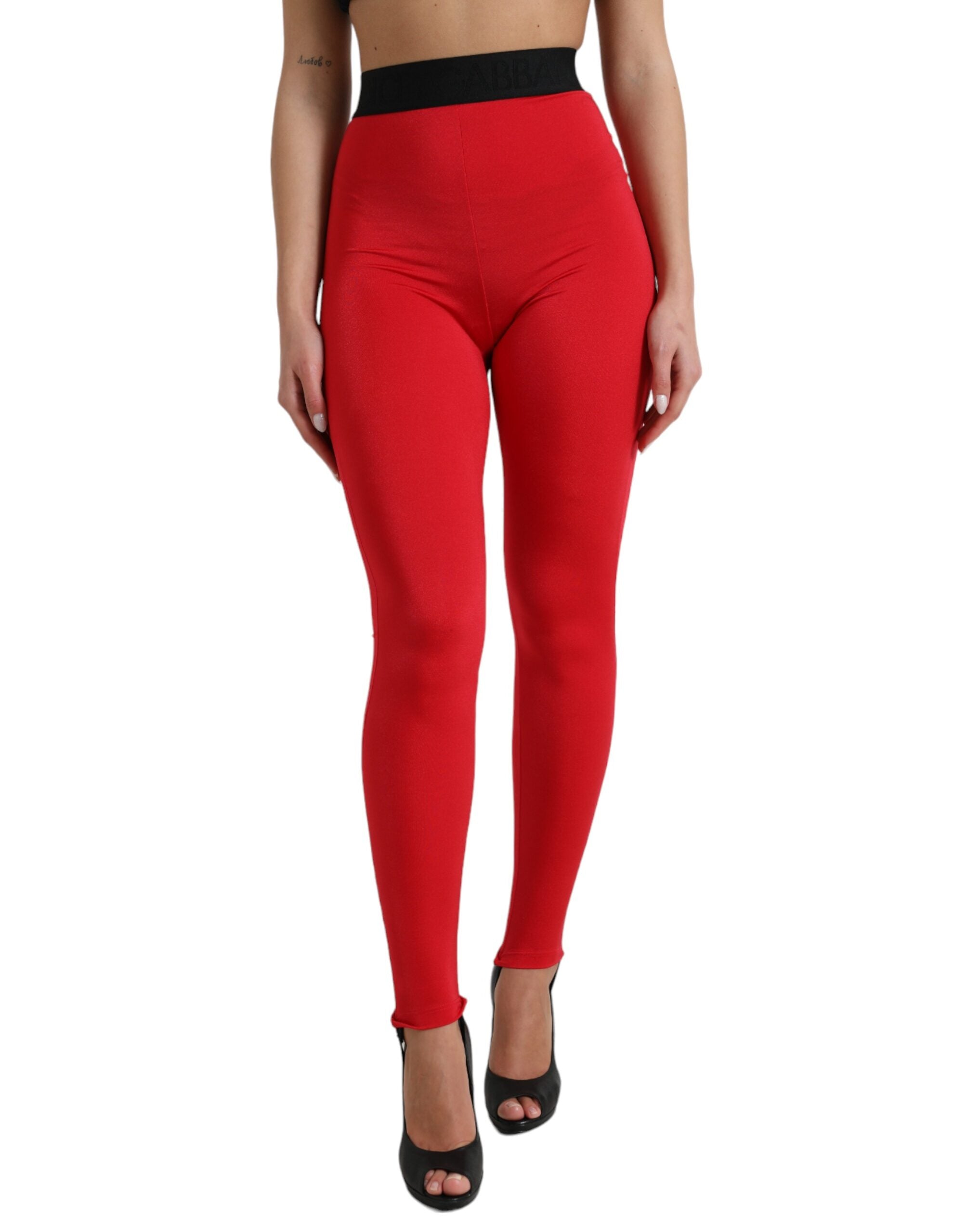 Elegant red high waist leggings