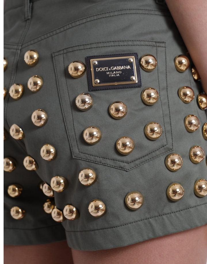 Emerald green embellished high waist shorts