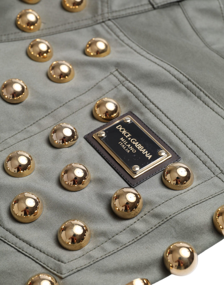 Emerald green embellished high waist shorts