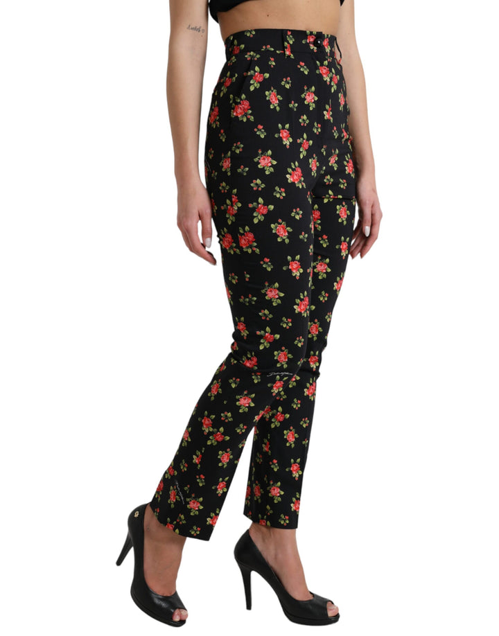 Elegant tapered trousers with high waist and floral pattern