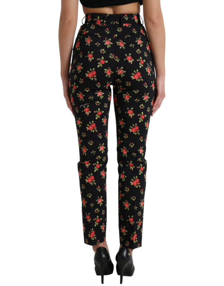 Elegant tapered trousers with high waist and floral pattern