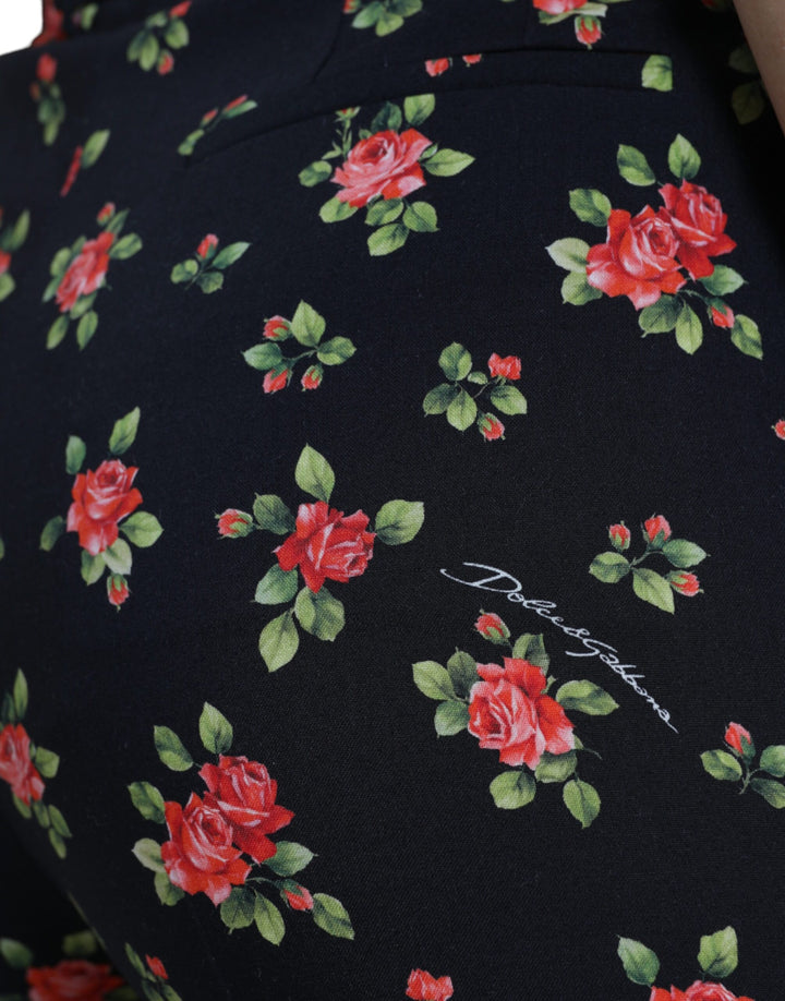 Elegant tapered trousers with high waist and floral pattern