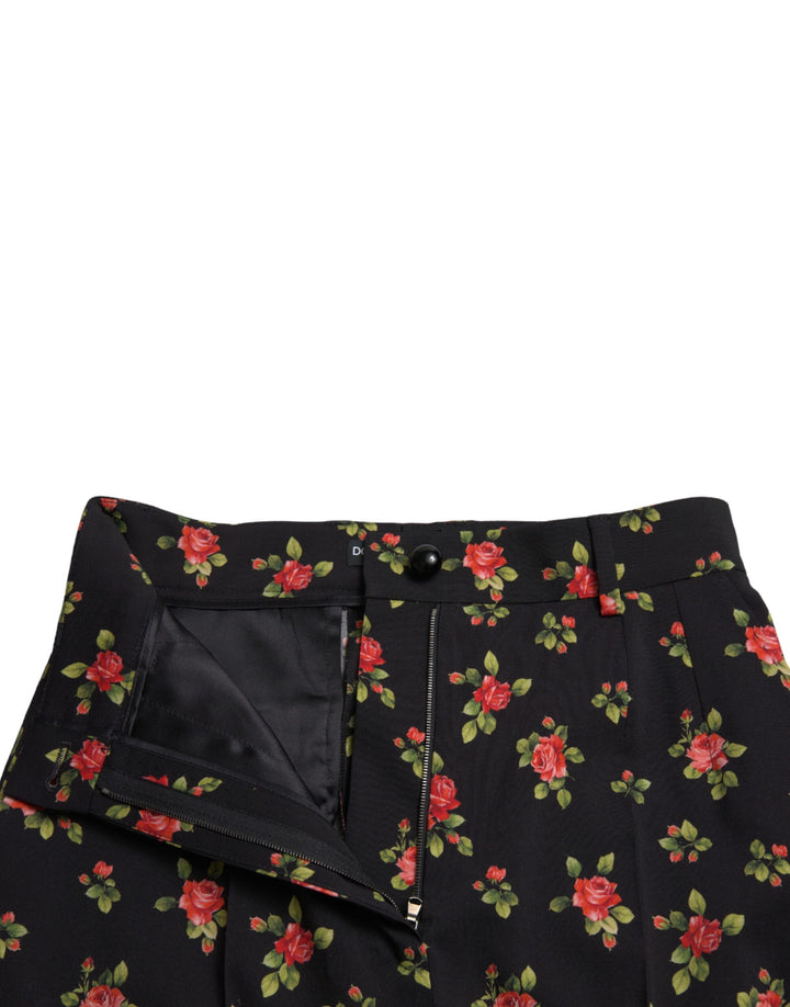 Elegant tapered trousers with high waist and floral pattern