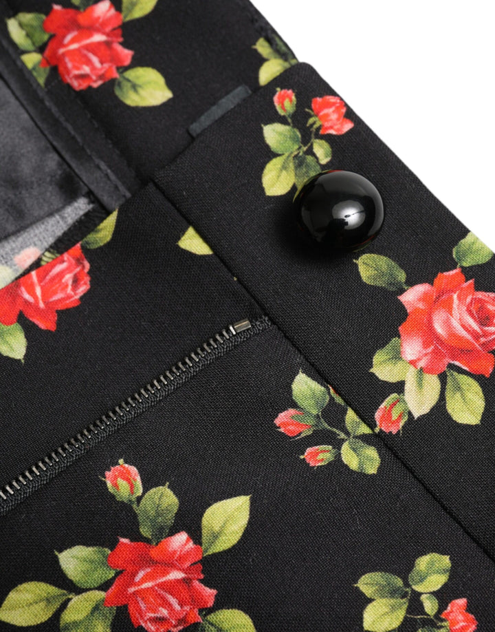 Elegant tapered trousers with high waist and floral pattern
