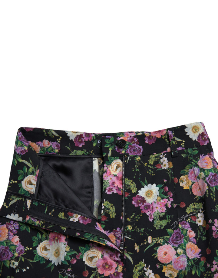 Floral high-waisted wide-leg pants