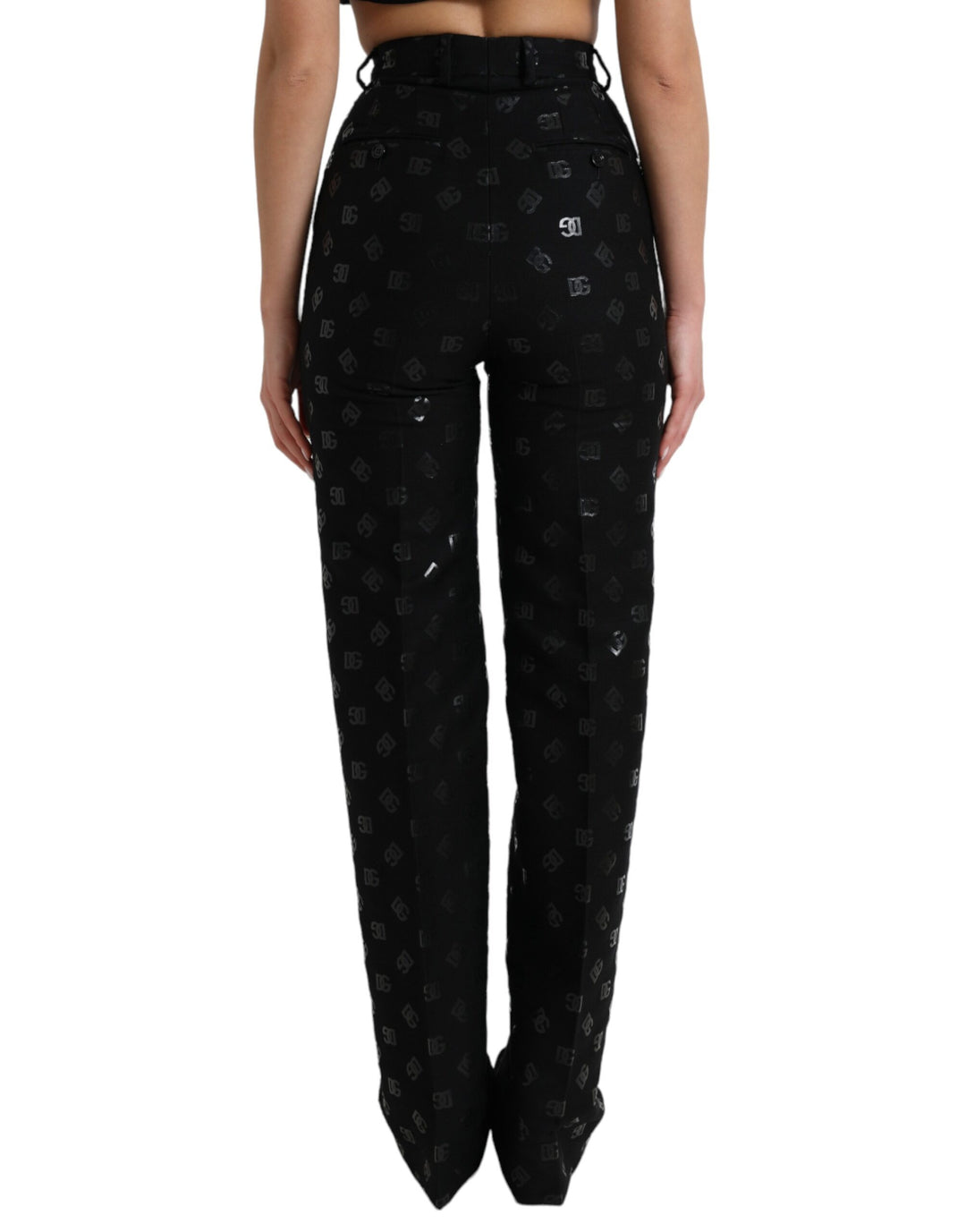 Chic high waist straight pants with logo print