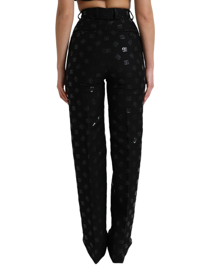 Chic high waist straight pants with logo print