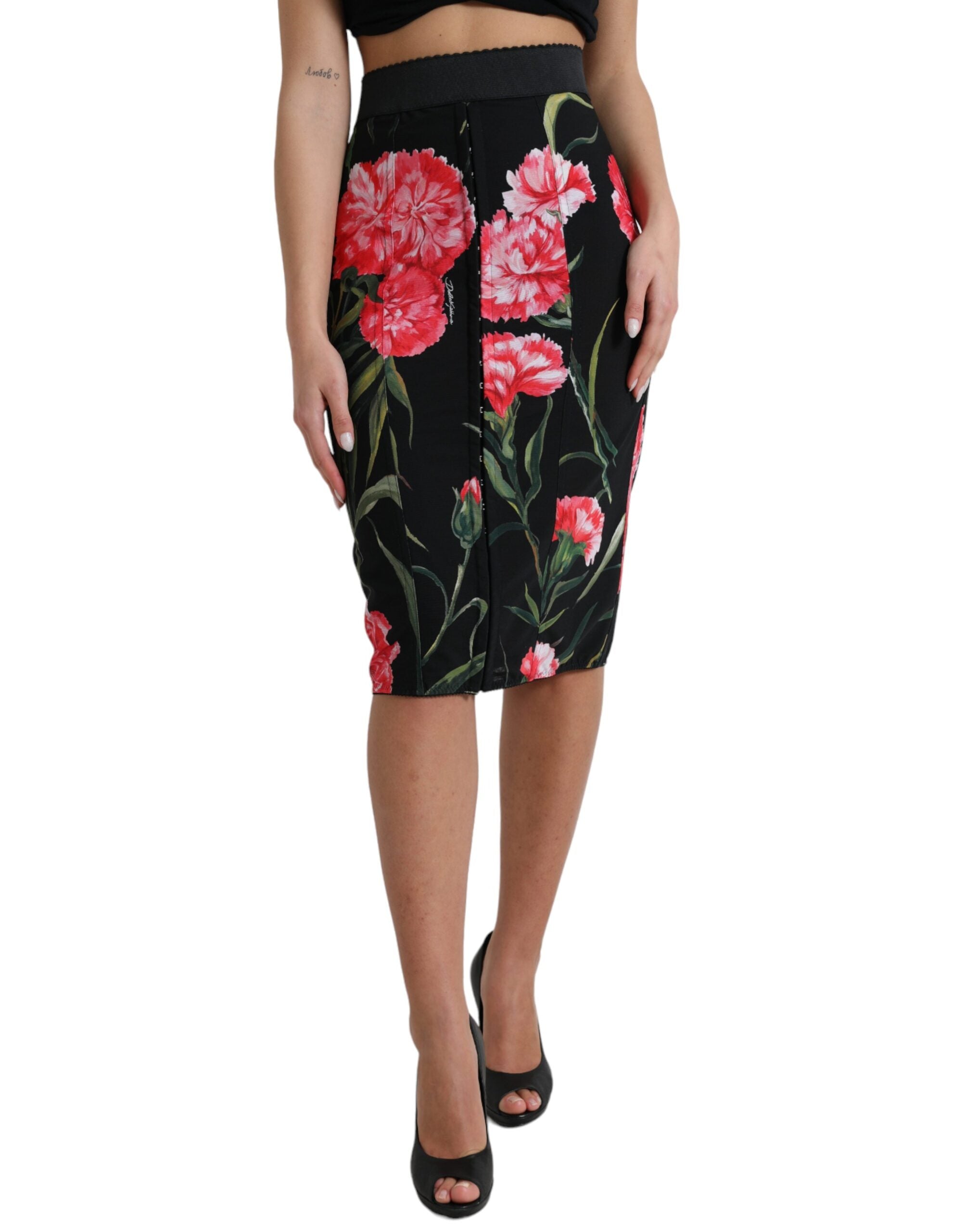 Floral high-waisted pencil skirt