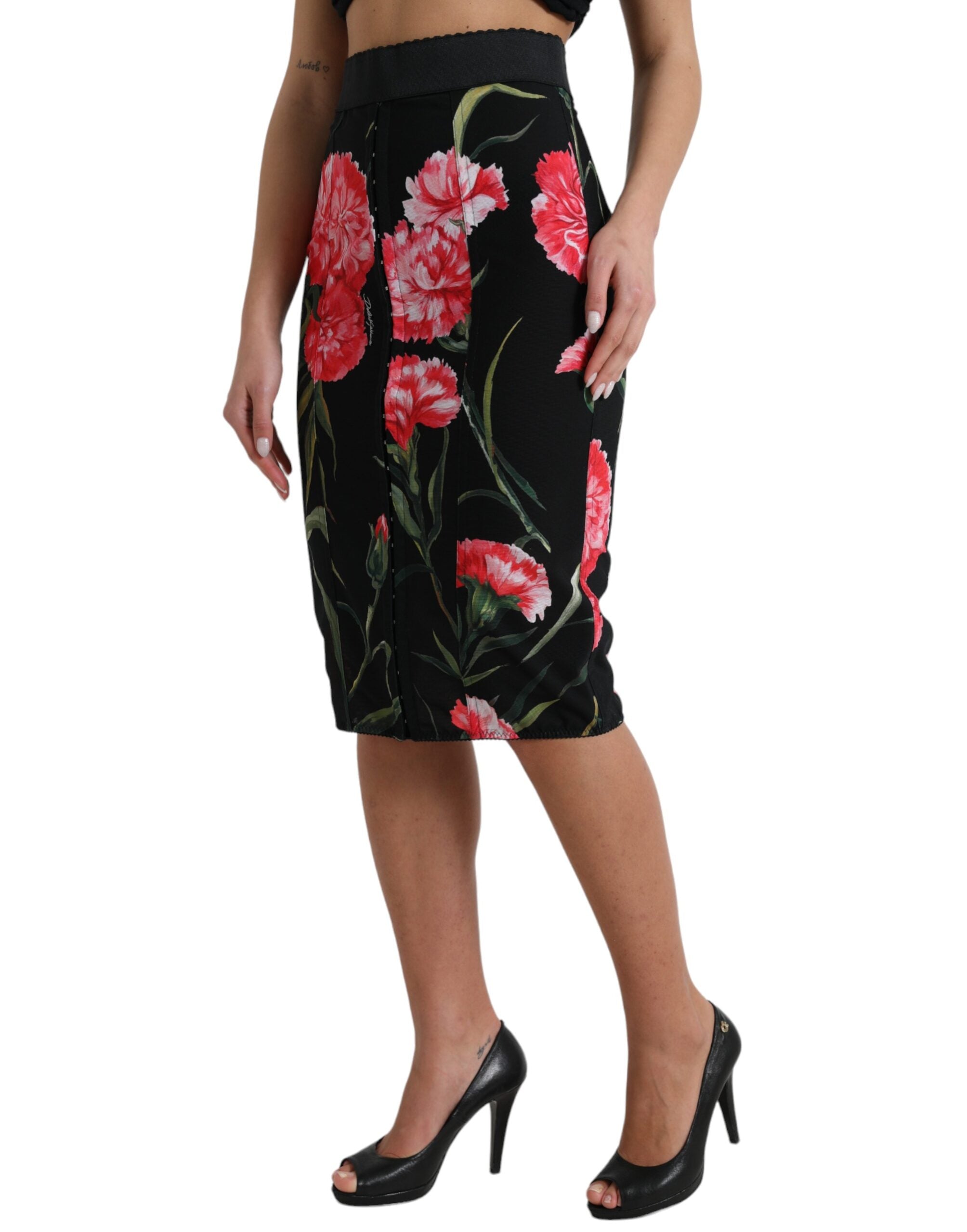 Floral high-waisted pencil skirt
