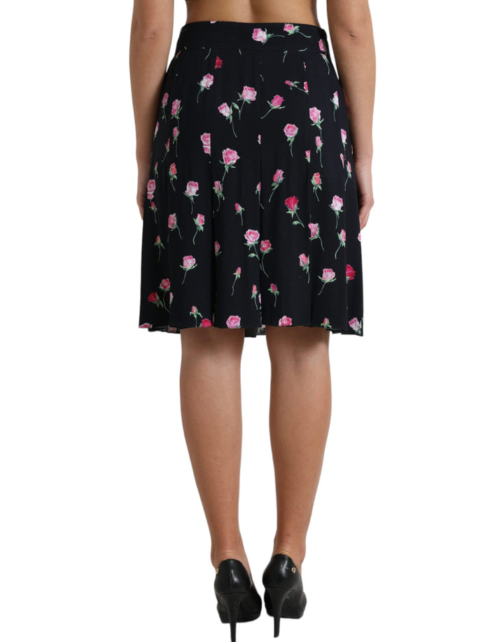 Elegant knee-length A-line skirt with floral pattern