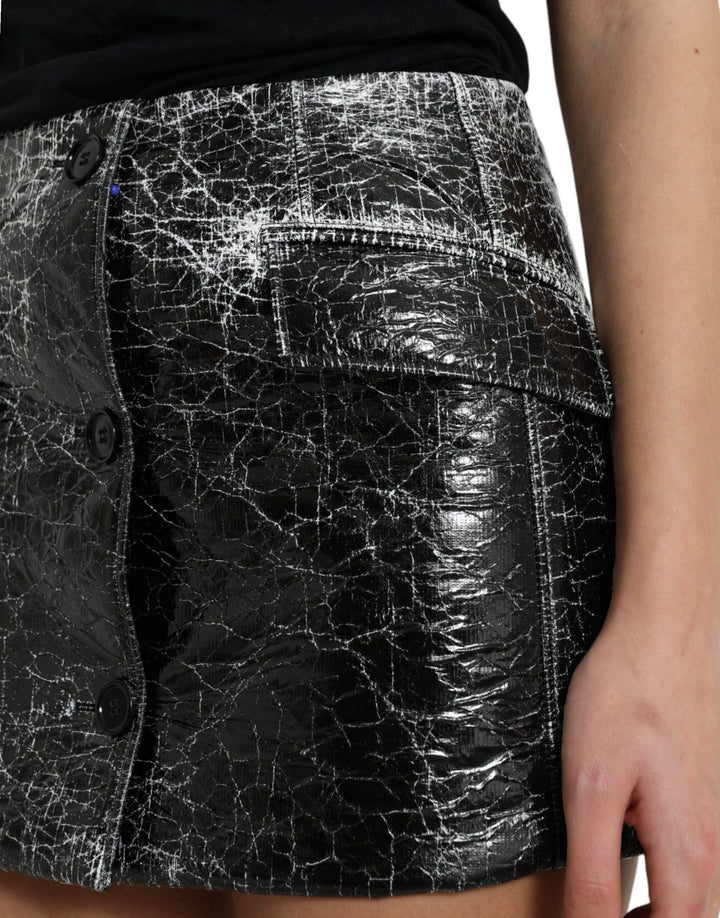 Schwarzer Minirock aus Baumwollmischung mit hoher Taille